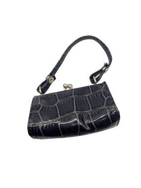 Vintage Blue Faux Crocodile Mini Handbag Silver Kiss Lock Coin Purse 4" Y2K